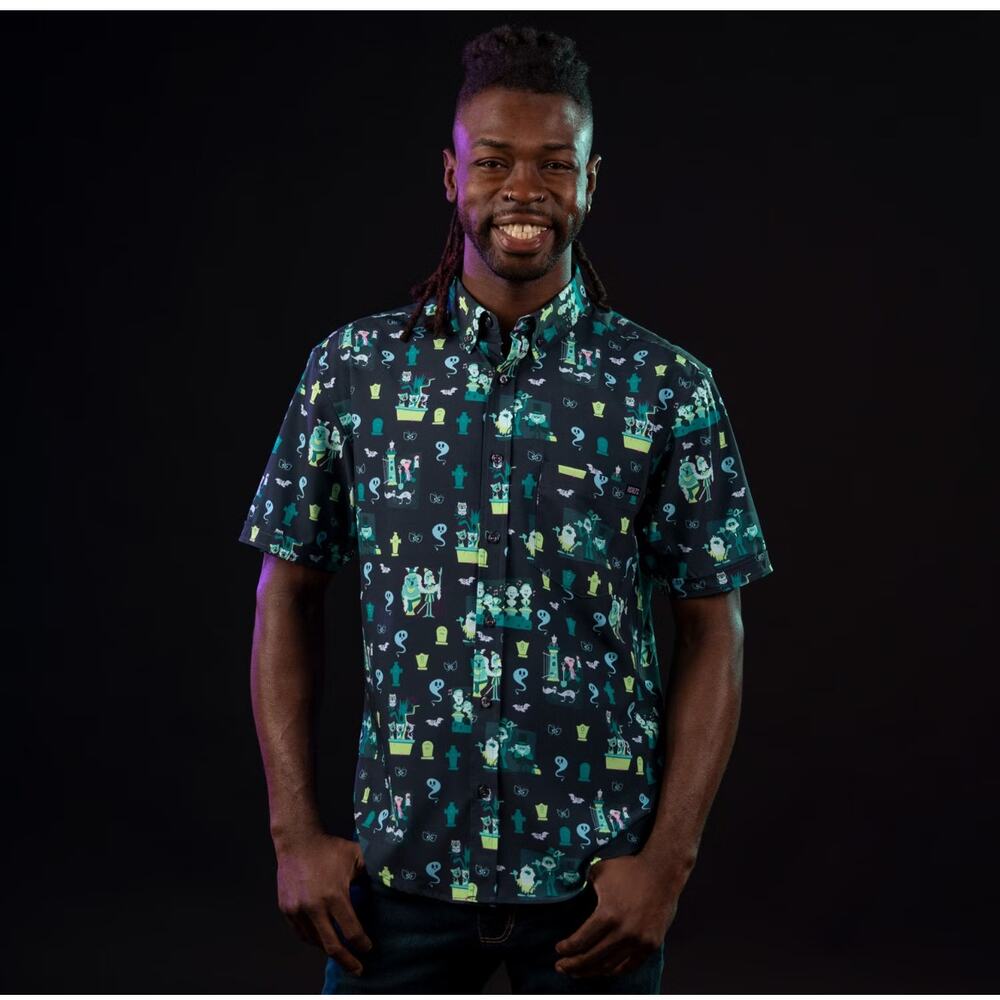 RSVLTS Men's Casual Button Down Shirt - Black with Blue and Green Accents